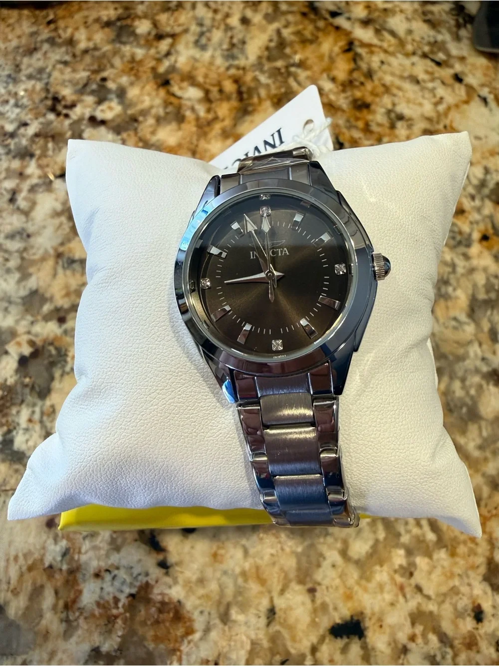 Invicta Silver Bracelet Watch with Black Dial and Crystal Markers